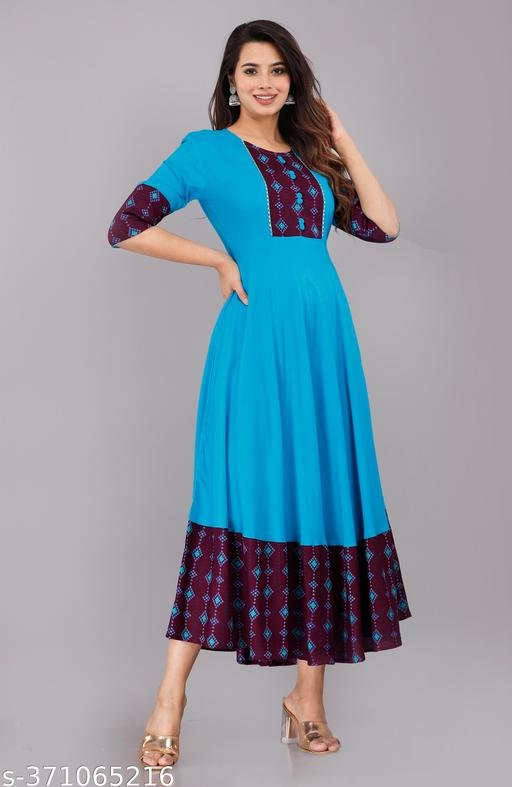 SANGANERI KURTI Anarkali Kurti Latest Anarkali Kurti Lowest Blue Chinkenkari Anarkali Jaipuri Anarkali kurti [ – view 4