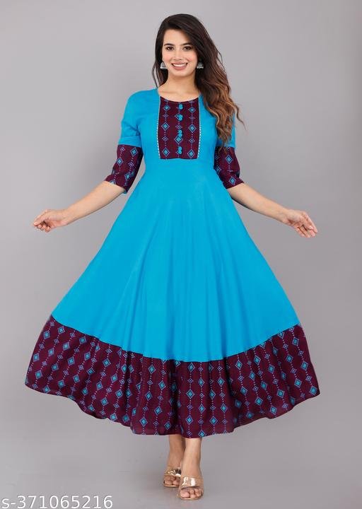 SANGANERI KURTI Anarkali Kurti Latest Anarkali Kurti Lowest Blue Chinkenkari Anarkali Jaipuri Anarkali kurti [