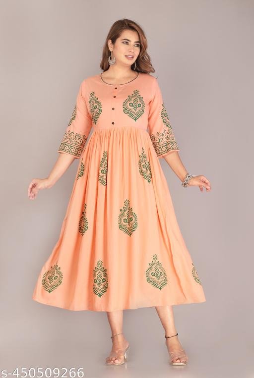 Trendy Rayon Kurti hand block Printed ethnic kurti kurtas for women
