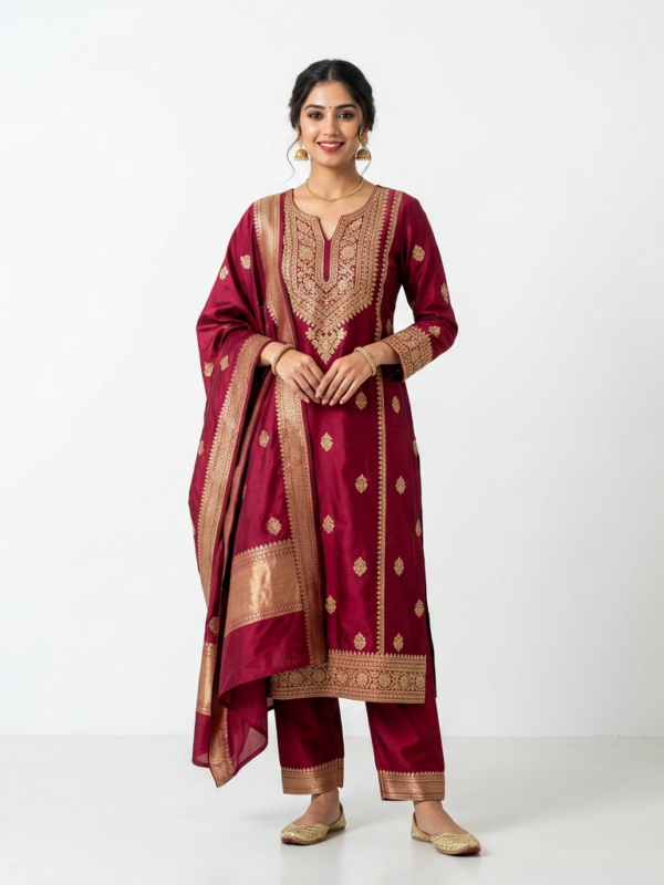 Maroon Silk Kurta Set