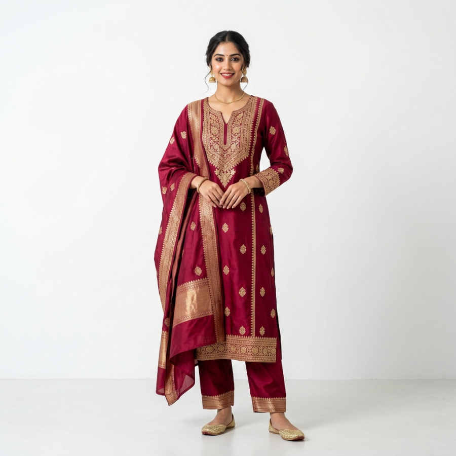 Maroon Silk Kurta Set