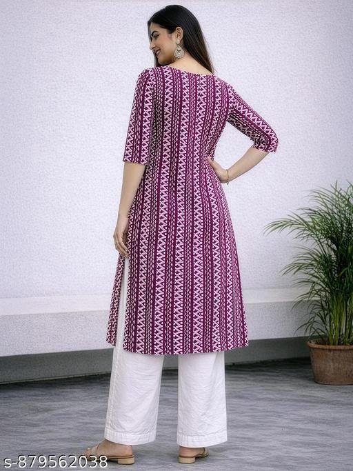 Women’s Ethnic Magenta Straight Fit Round Neck 3/4th Sleeves Printed Kurti (45"inches) – view 2