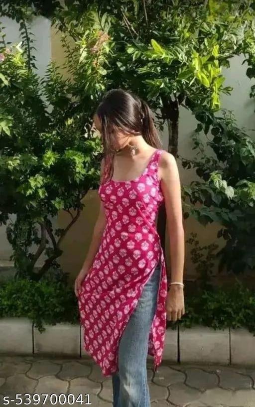 Women's Rayon Floral Printed Regular Fit Sleeveless kurti Sleeveless kurti for Girls – view 3