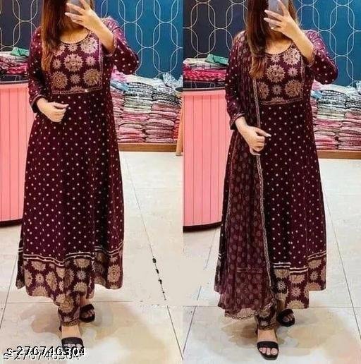 Anarkali Dupatta Set" Women's Printed "Anarkali Kurti" & Pant Dupatta Set