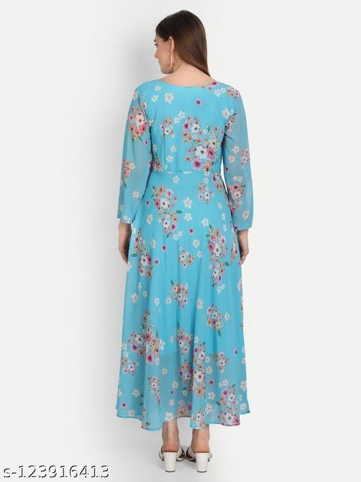 sky blue colour printed dress – view 3
