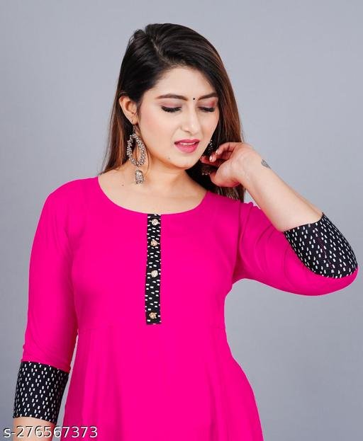 Ultra Women's Solid Printed Round Pleated Flared Kurti (Pink) – view 3