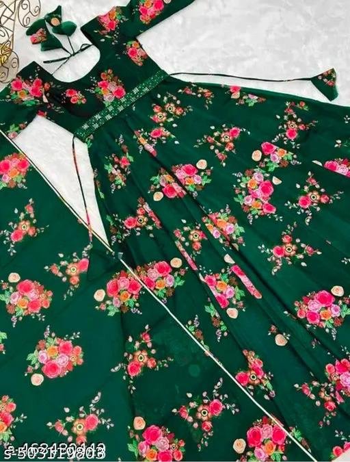 Flower Print Long Gown With Dupatta (No Bottomwear) – view 3