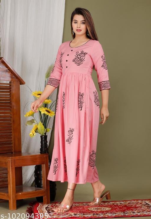 Eshanay Fashion Women's Beautiful Rayon Printed Round Neck Kurta With Block Print Design Jaipuri kurti – view 2