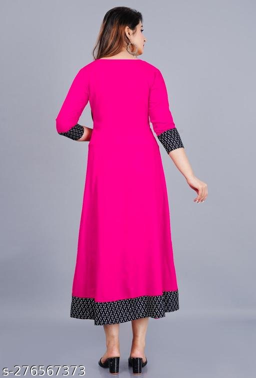 Ultra Women's Solid Printed Round Pleated Flared Kurti (Pink) – view 2
