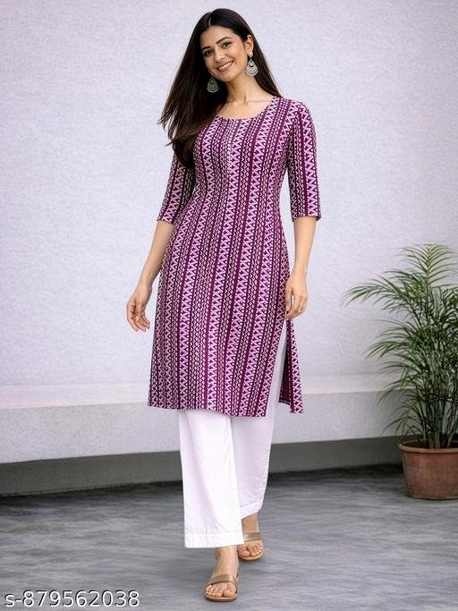 Women’s Ethnic Magenta Straight Fit Round Neck 3/4th Sleeves Printed Kurti (45"inches) – view 3