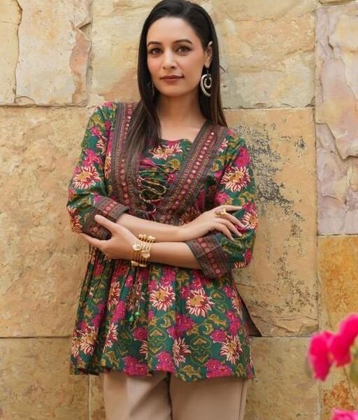 Tops & Tunics | Kurti and Kurtas | top for girls | top | Floral Printed V-Neck Tie-Ups Peplum Cotton Top | printed top for women | Casual Wear Kurti | floral printed kurti | short kurti for women | short kurti for girls | daily wear top | designer kurti for women | Printed Cotton Kurti