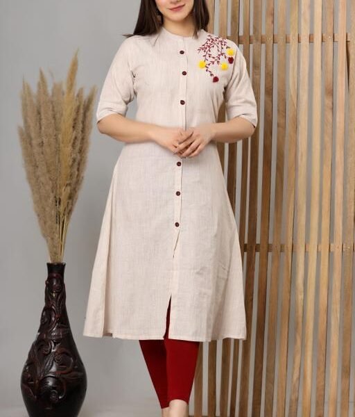 Womens Cotton embroidery A-line kurtis