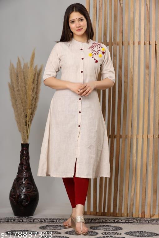 Womens Cotton embroidery A-line kurtis