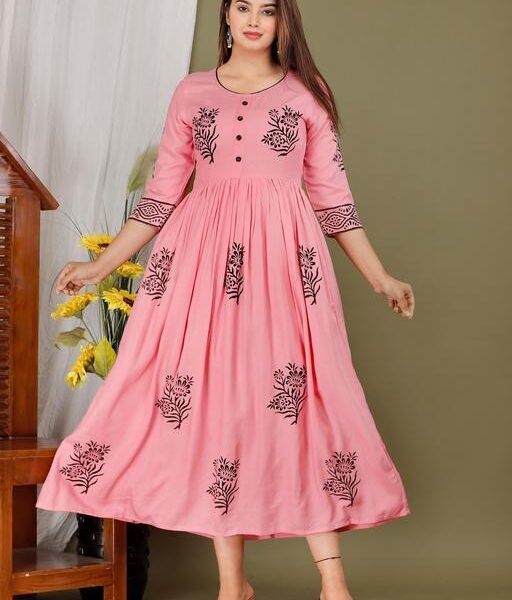 Eshanay Fashion Women's Beautiful Rayon Printed Round Neck Kurta With Block Print Design Jaipuri kurti