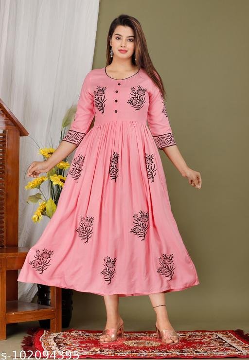 Eshanay Fashion Women's Beautiful Rayon Printed Round Neck Kurta With Block Print Design Jaipuri kurti