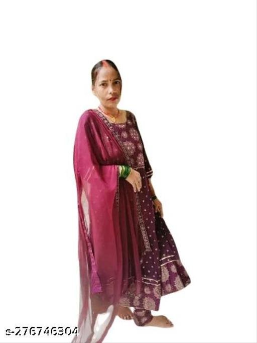 Anarkali Dupatta Set" Women's Printed "Anarkali Kurti" & Pant Dupatta Set – view 4