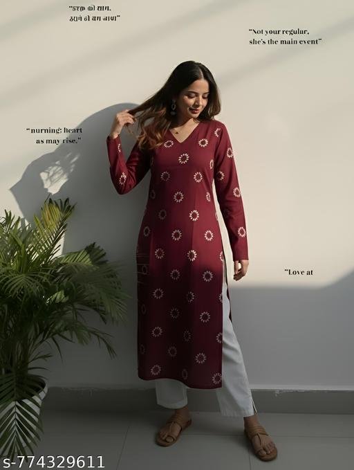 Women's Rayon printed v neck long kurti – view 4