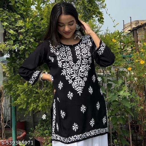 Imported Stylish Summer Rayon Jaipuri Short Kurti With New Design Trending Tunic Kurti Top Embroidery For Women And Girls
