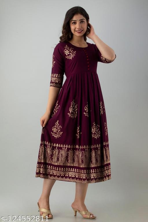 Women's Rayon Printed Trendy Anarkali Long Flared Kurti – view 3