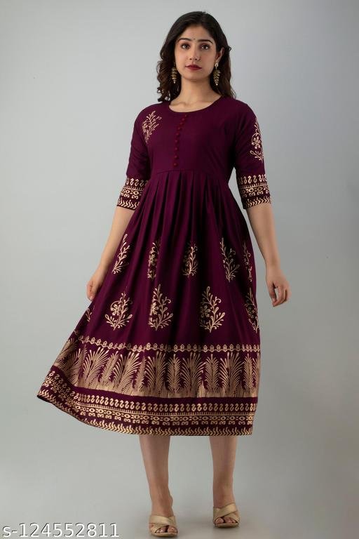 Women's Rayon Printed Trendy Anarkali Long Flared Kurti