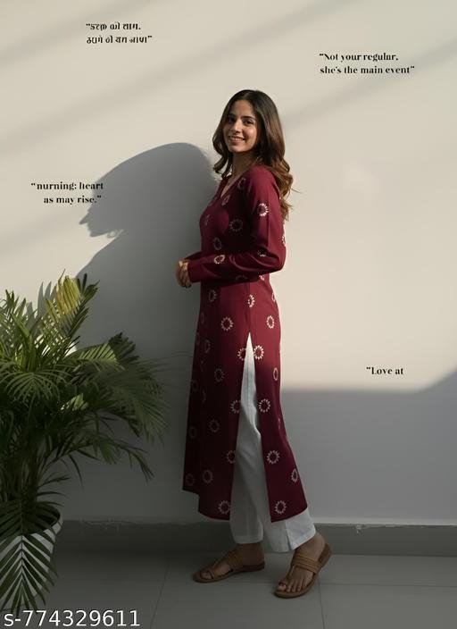 Women's Rayon printed v neck long kurti – view 2