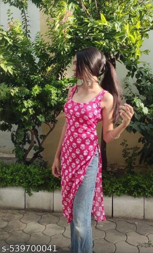 Women's Rayon Floral Printed Regular Fit Sleeveless kurti Sleeveless kurti for Girls
