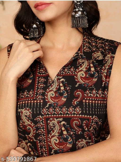women printed straight sleeves kurta black – view 3
