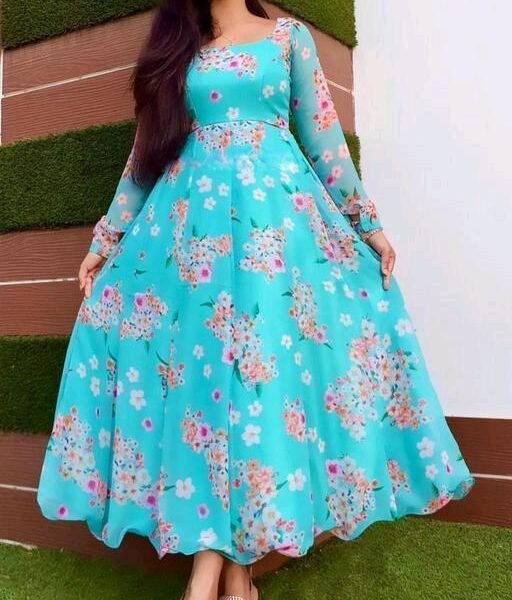 sky blue colour printed dress