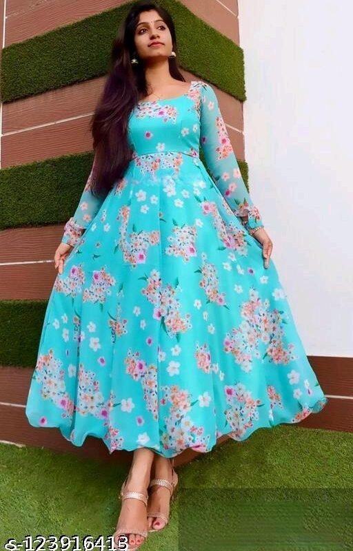 sky blue colour printed dress