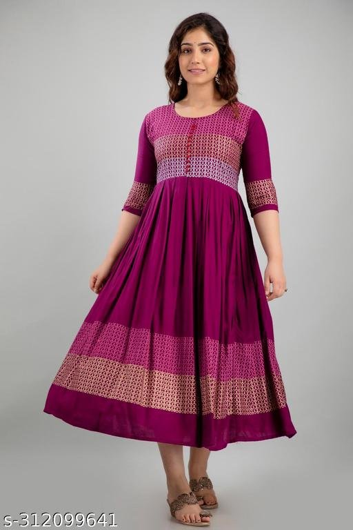 Women Rayon Printed Aaradhya Anarkali Kurtis – view 2
