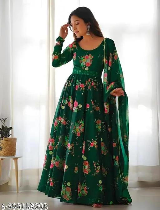 Flower Print Long Gown With Dupatta (No Bottomwear) – view 2