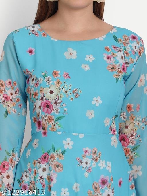 sky blue colour printed dress – view 2