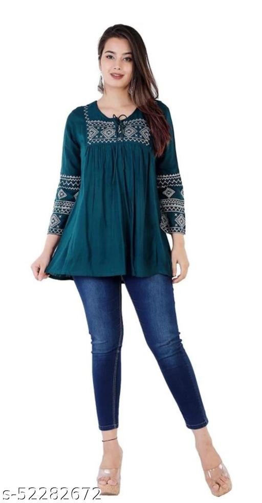 teal blue embroidered kurta – view 2