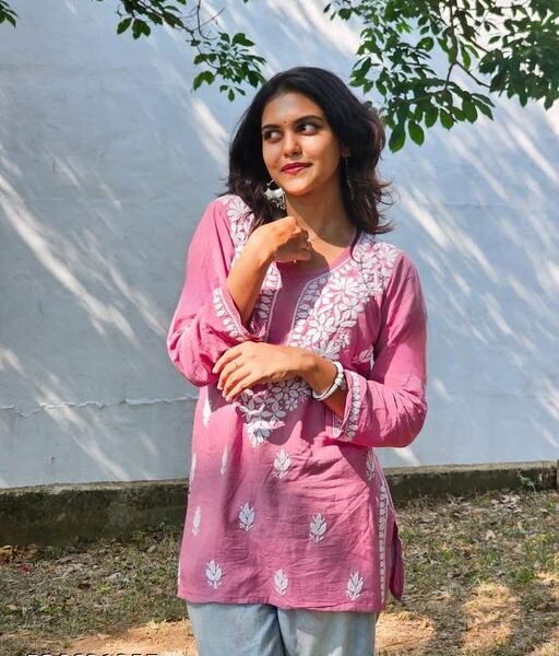 Anbeeey Rasha Chikankari Premium Cute New Pink Modal Short Kurti