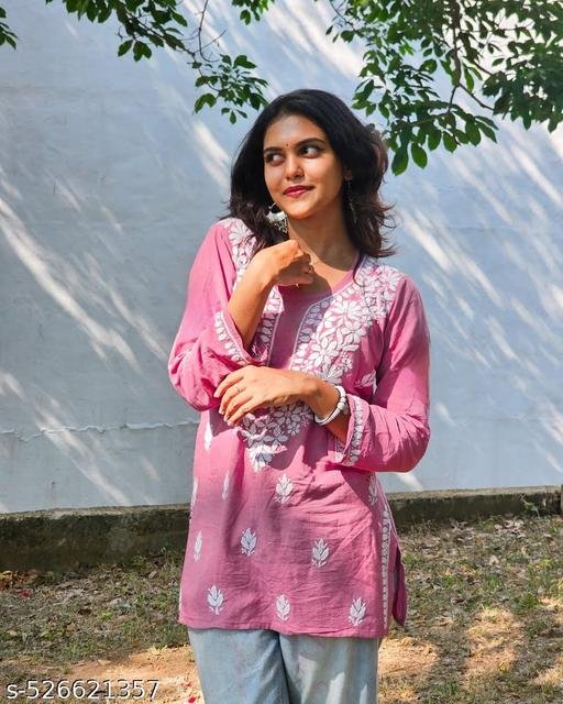 Anbeeey Rasha Chikankari Premium Cute New Pink Modal Short Kurti