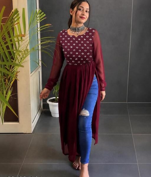 western kurti for women,modern kurti for girls, long kurti with jeans, full sleeves long kurti, designer long kurti top, straight fit long kurti, party wear long kurti, casual long kurti for girl
