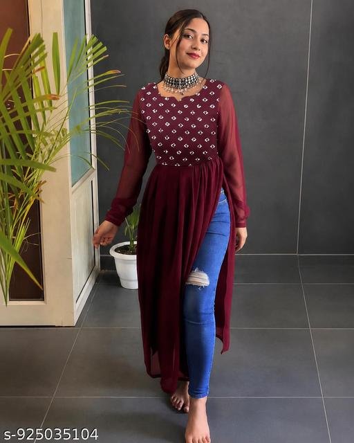 western kurti for women,modern kurti for girls, long kurti with jeans, full sleeves long kurti, designer long kurti top, straight fit long kurti, party wear long kurti, casual long kurti for girl