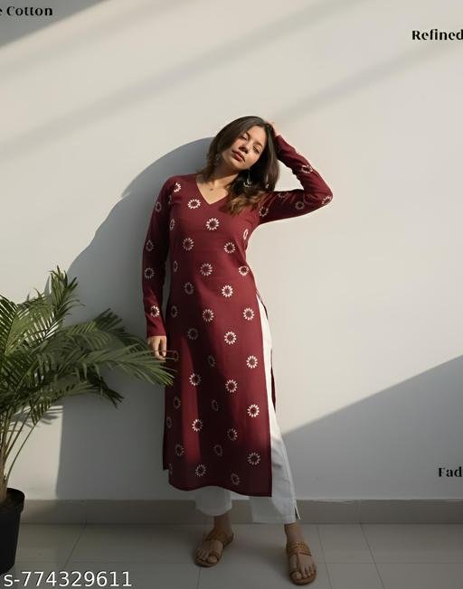 Women's Rayon printed v neck long kurti – view 3
