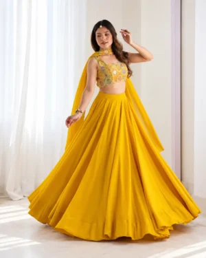 Mustard Georgette Lehenga Choli for Women, Haldi Party Wear