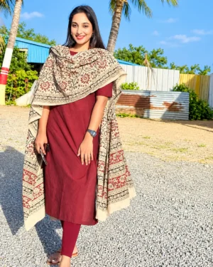 Maroon Viscose Kurta Pant Dupatta Set for Women, Daily Wear