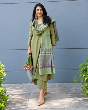 Green Rayon Cotton Kurti Pant Dupatta Set for Women, Daily Wear