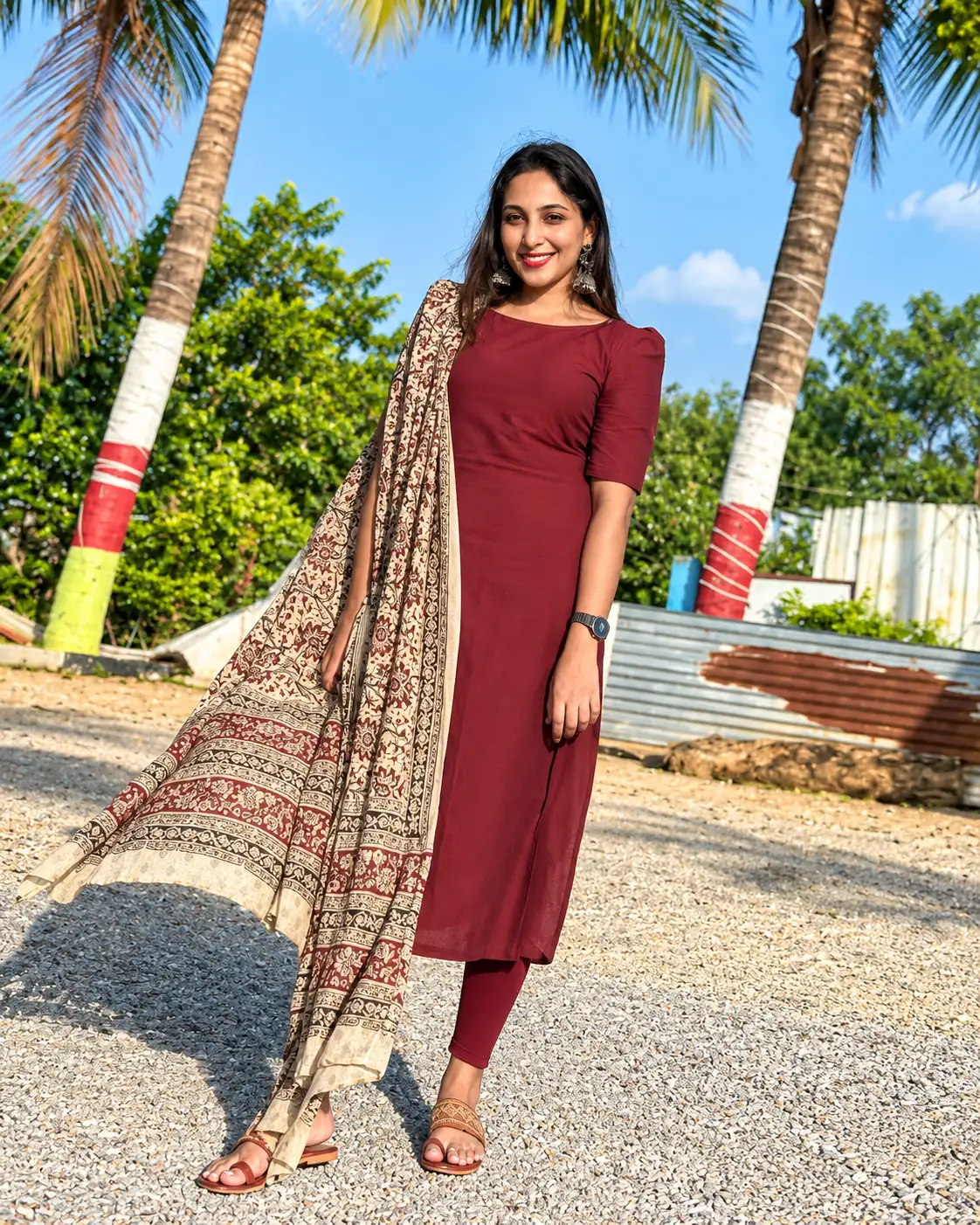 Maroon Viscose Kurta Pant Dupatta Set for Women, Daily Wear - Image 3