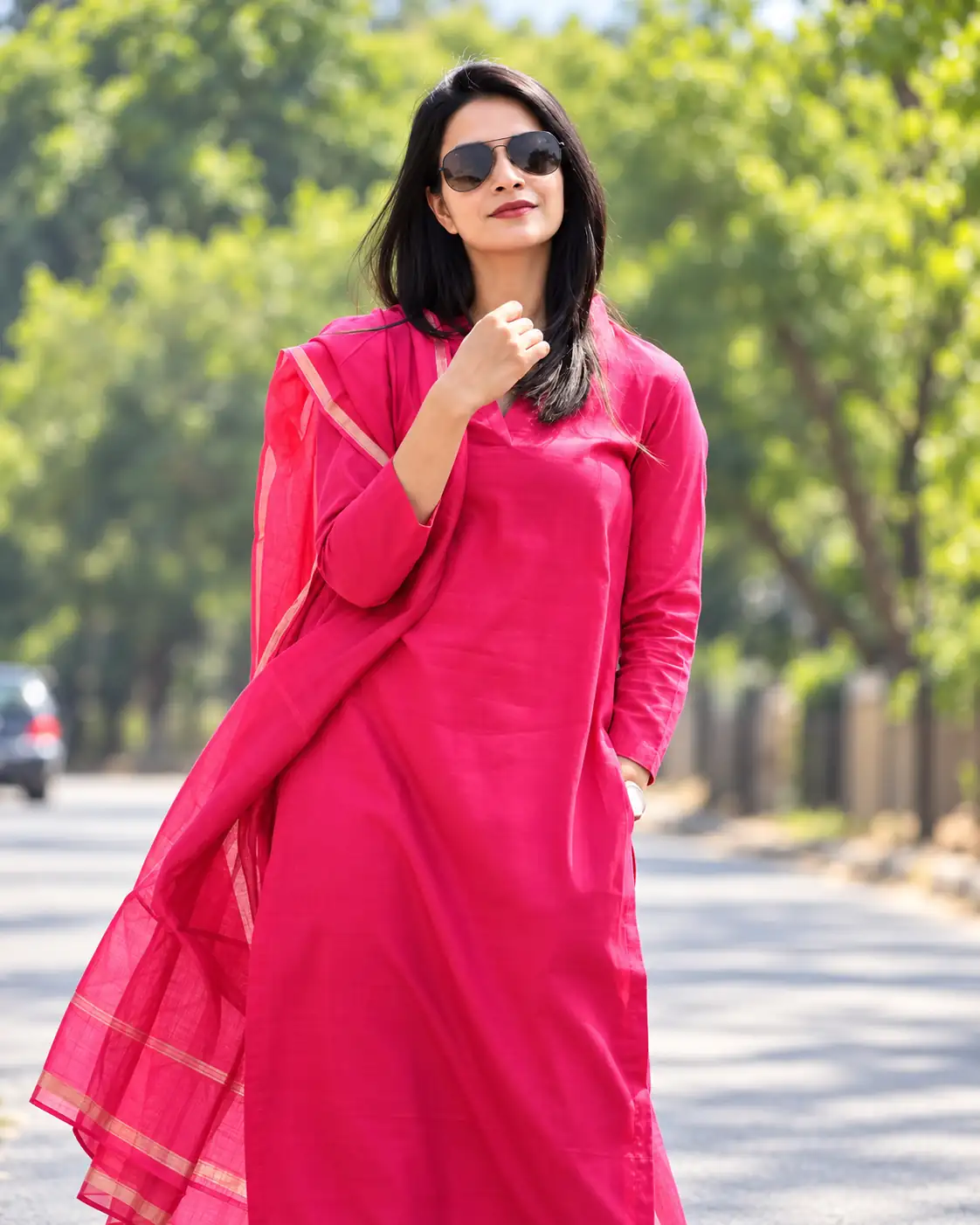 Pink Cotton Silk Embroidered Kurta Pant Dupatta Set for Women - Image 2