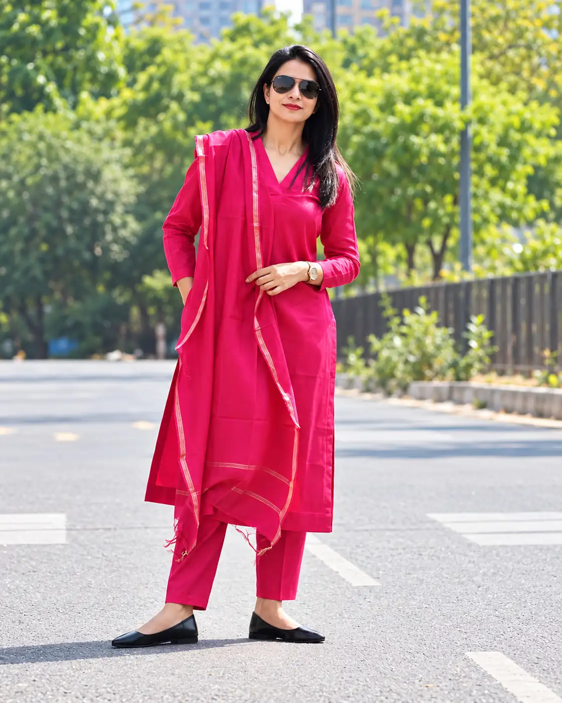 Pink Cotton Silk Embroidered Kurta Pant Dupatta Set for Women - Image 3