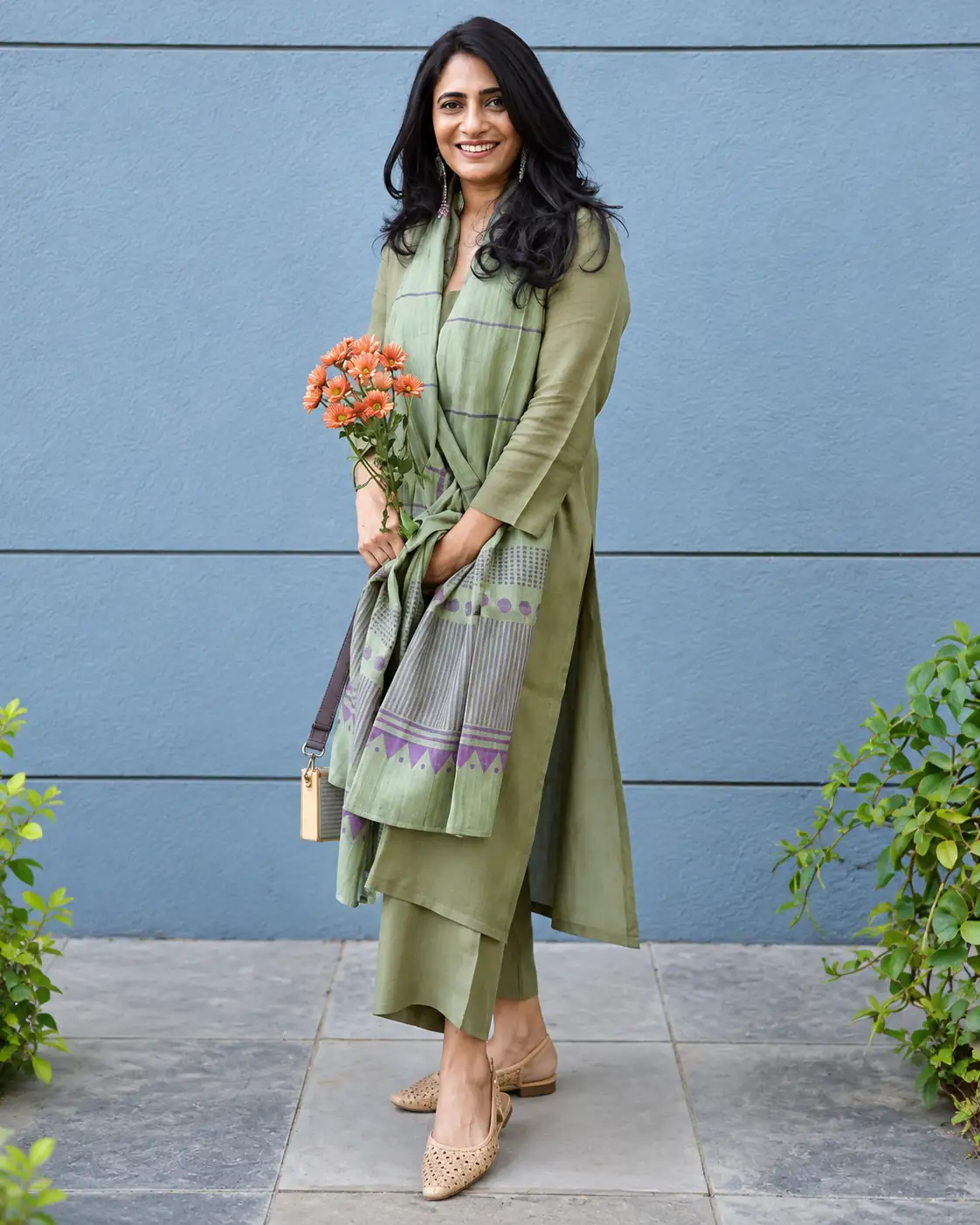Green Rayon Cotton Kurti Pant Dupatta Set for Women, Daily Wear - Image 3