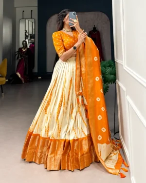Yellow Bandhani Silk Chaniya Choli Lehenga Set, Festive Wear