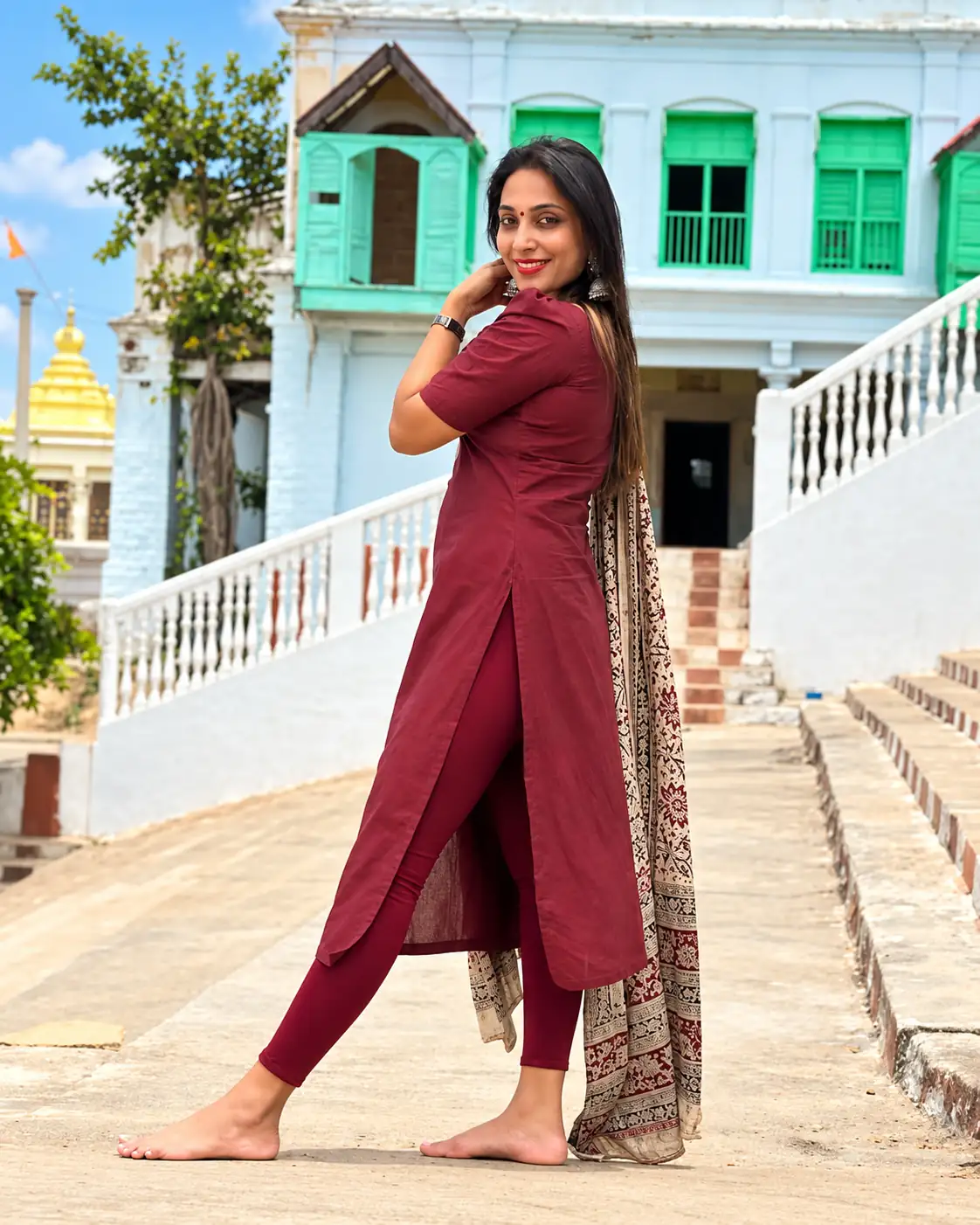 Maroon Viscose Kurta Pant Dupatta Set for Women, Daily Wear - Image 2