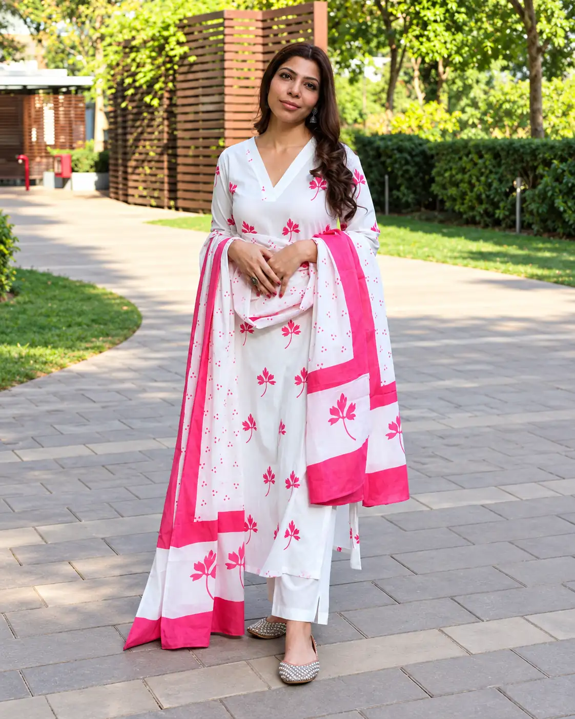 Red Rayon Floral Kurta Palazzo Dupatta Set with Lace Border