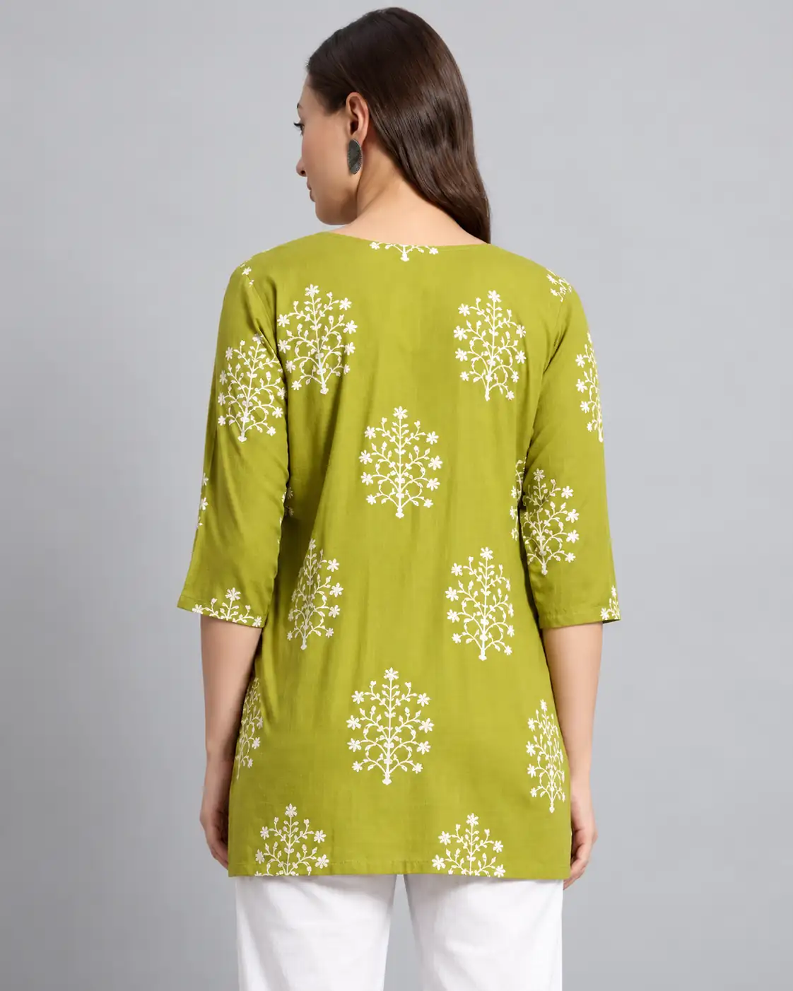 Green Floral Printed Cotton Short Kurti for Women, Daily - Image 2