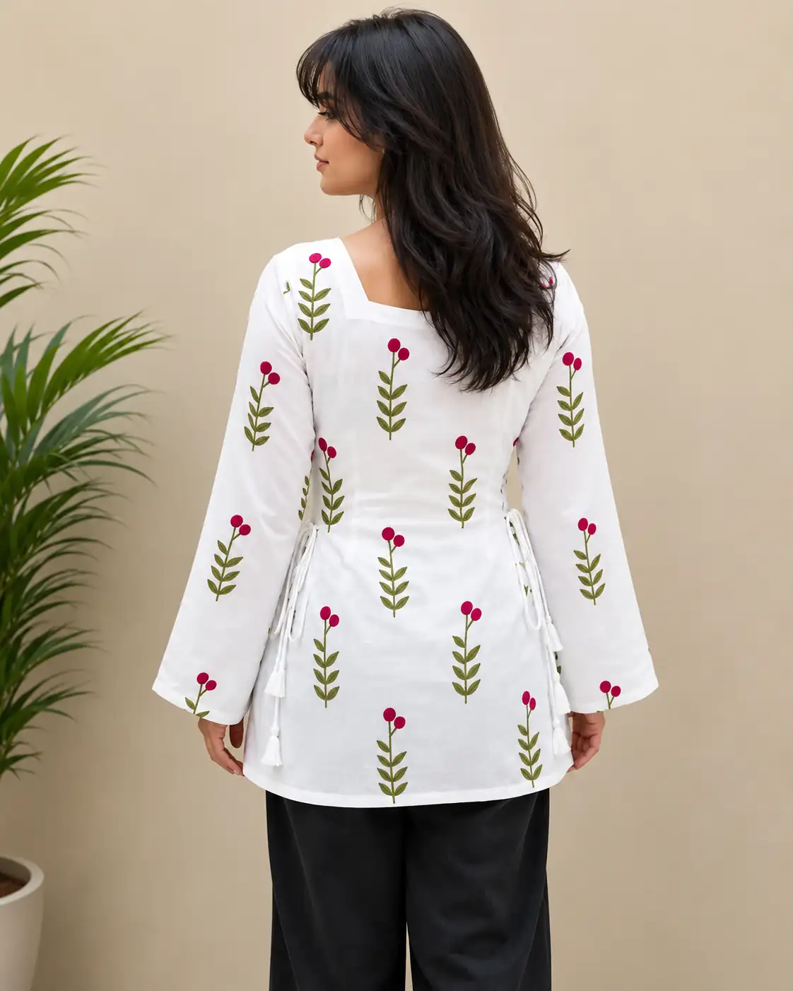 White Jaipuri Printed Rayon Kurti for Women, Daily Wear - Image 2
